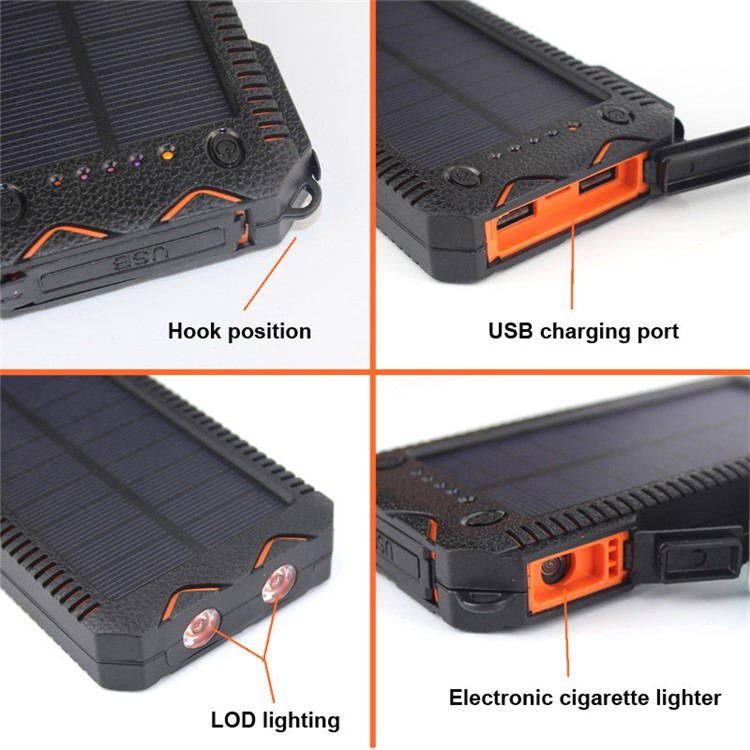 10000mAh Solar Power Bank Shockproof Dual USB External Battery with Dual LED Flashlights - Orange -4