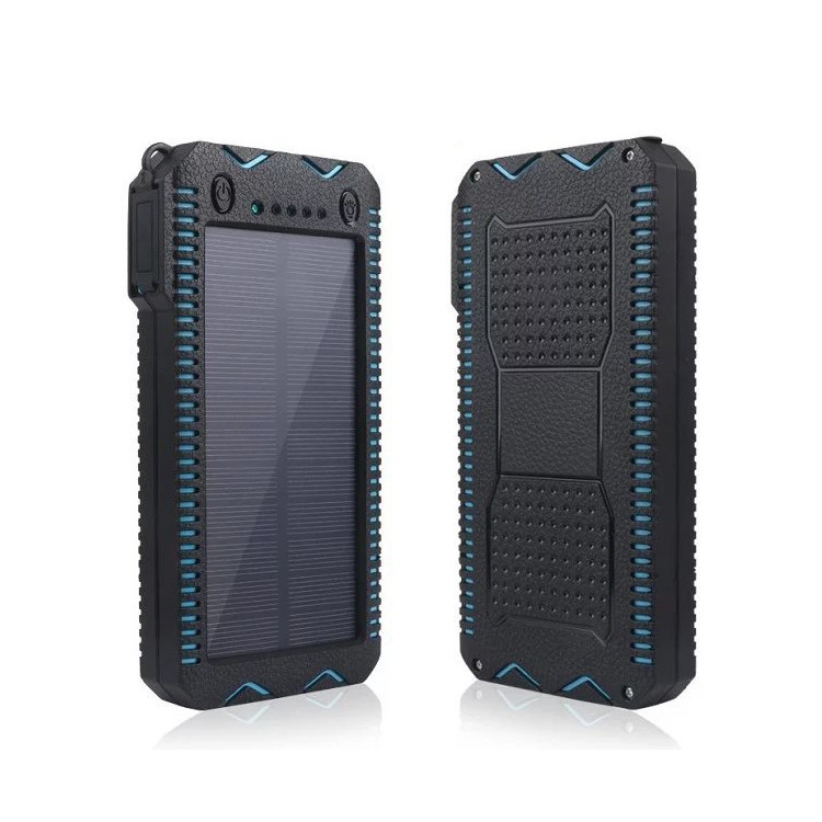 10000mAh Solar Power Bank Stoßfest Dual-USB-Ladegerät Mit Doppel-LED-Taschenlampen - Blau-1