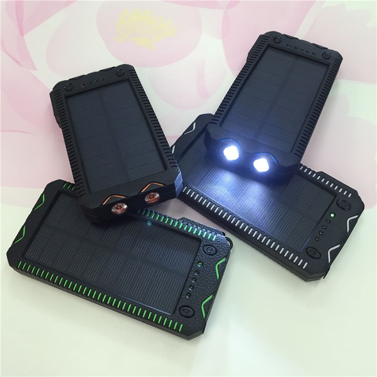 10000mAh Solar Power Bank Stoßfest Dual-USB-Ladegerät Mit Doppel-LED-Taschenlampen - Blau-12