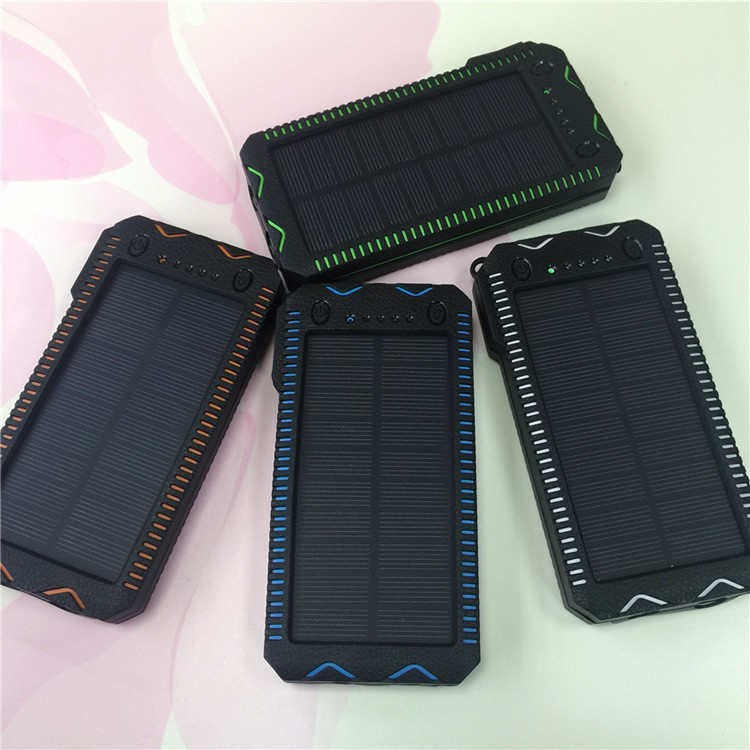 10000mAh Solar Power Bank Stoßfest Dual-USB-Ladegerät Mit Doppel-LED-Taschenlampen - Blau-13