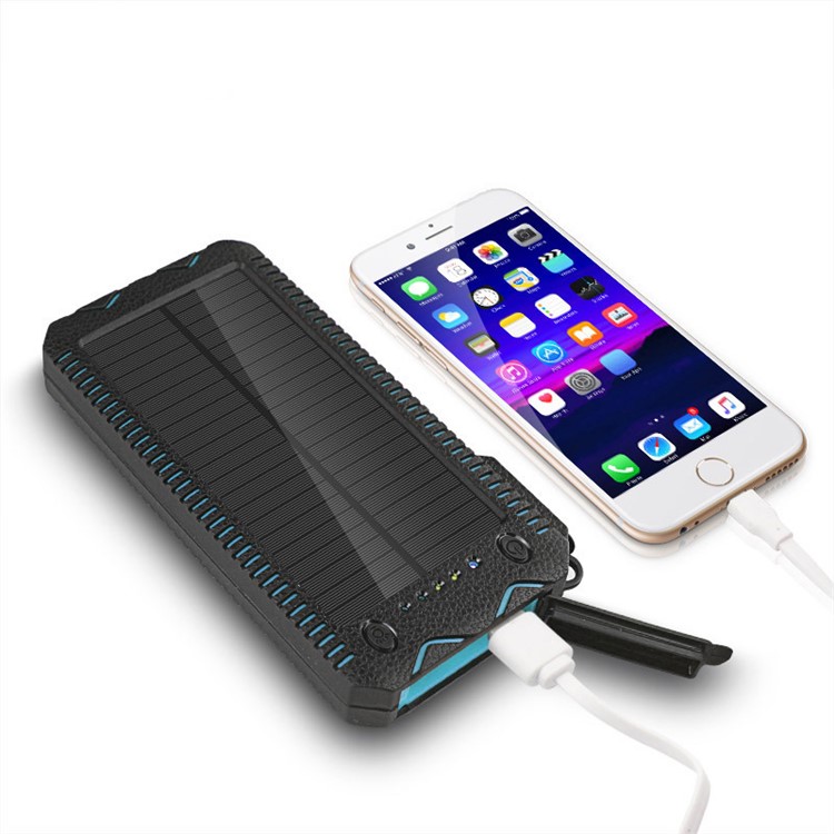 10000mAh Solar Power Bank Stoßfest Dual-USB-Ladegerät Mit Doppel-LED-Taschenlampen - Blau-2