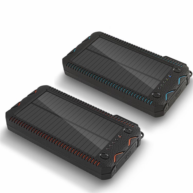 10000mAh Solar Power Bank Stoßfest Dual-USB-Ladegerät Mit Doppel-LED-Taschenlampen - Blau-4