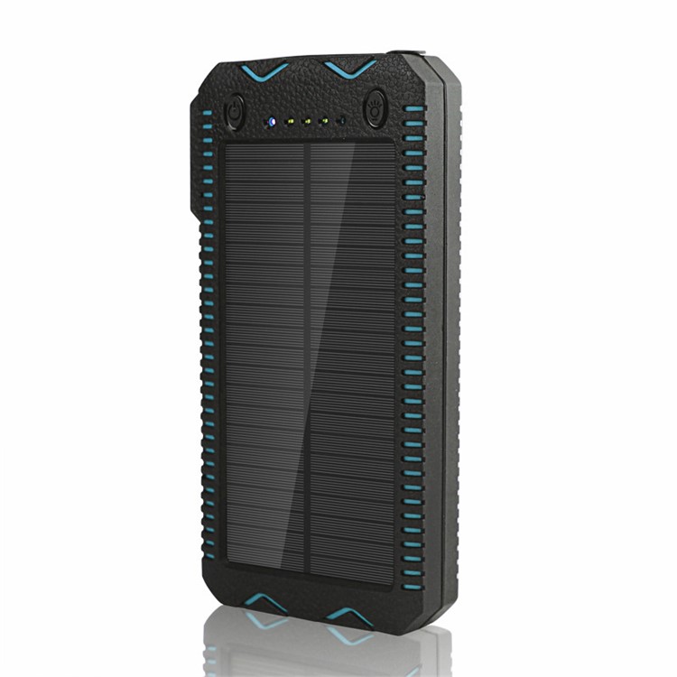 10000mAh Solar Power Bank Stoßfest Dual-USB-Ladegerät Mit Doppel-LED-Taschenlampen - Blau-6