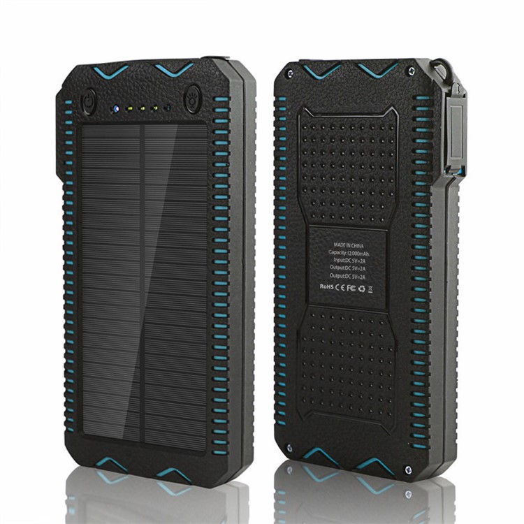 10000mAh Solar Power Bank Stoßfest Dual-USB-Ladegerät Mit Doppel-LED-Taschenlampen - Blau-7