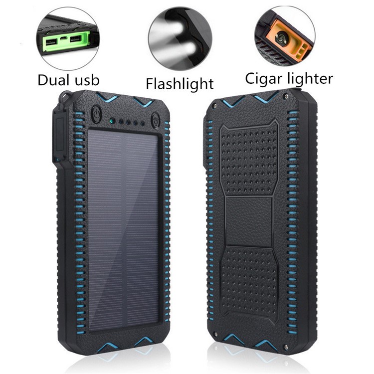 10000mAh Solar Power Bank Stoßfest Dual-USB-Ladegerät Mit Doppel-LED-Taschenlampen - Blau-9