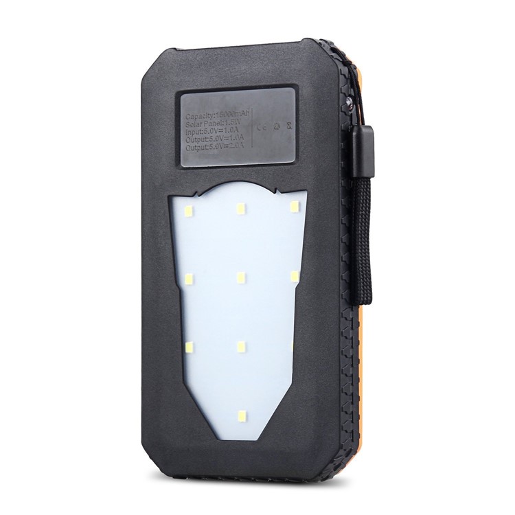 10000mAh Solar Power Bank Dustproof Shockproof Dual USB External Battery with LED Flashlight - Black-2