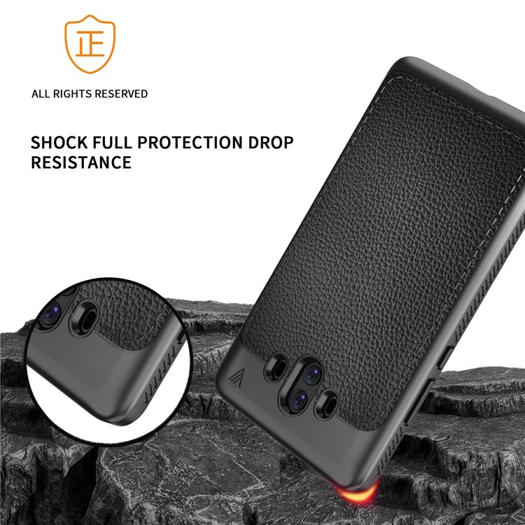 IVSO Gentry Series Litchi Texture Leather Coated Soft TPU Phone Case for Huawei Mate 10 - Black-5