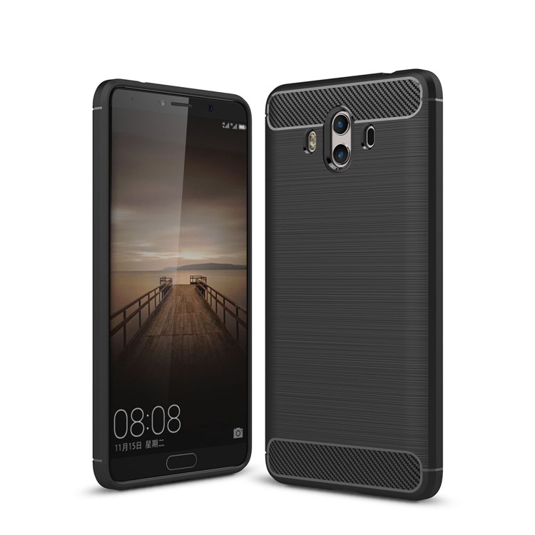 Прочный доспехи матовый TPU чехол с углеродного волокна стиле для Huawei партнера 10 - черный-1