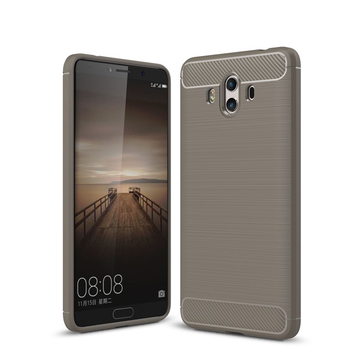 Rüstung Gebürstet TPU Zurück Fall Mit Kohlefaser Für Huawei Mate 10 Dekoriert - Grau-1