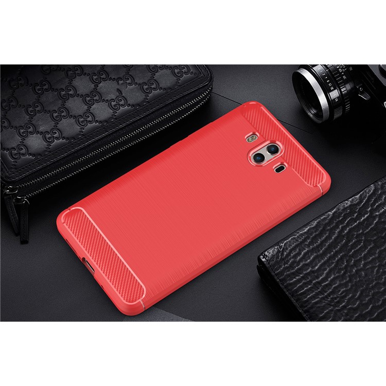 Brushed TPU Rugged Mobile Cover with Carbon Fiber Decorated for Huawei Mate 10 - Red-2