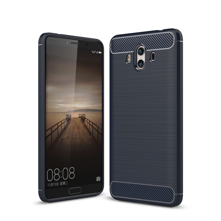 Brushed TPU Rugged Armor Case with Carbon Fiber Decorated for Huawei Mate 10 - Dark Blue-1