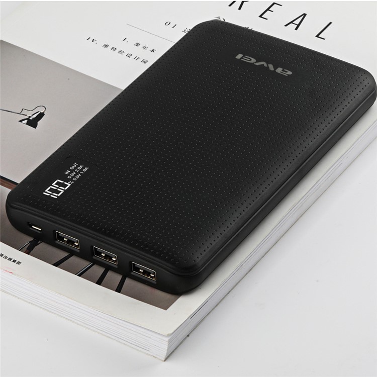 AWEI LED Display 30000mAh Portable Power Bank 3 USB Output for iPhone Samsung Sony - Black-2