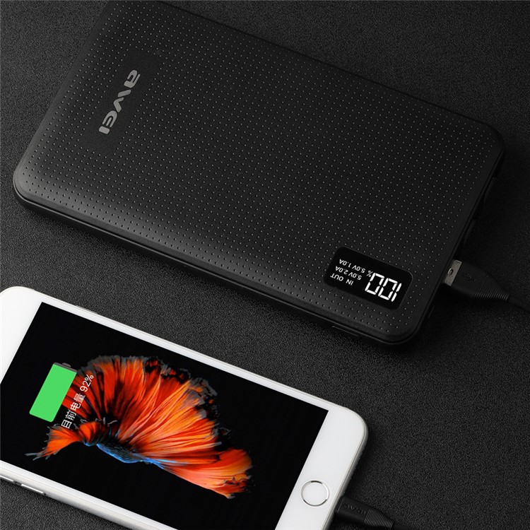 AWEI LED Display 30000mAh Portable Power Bank 3 USB Output for iPhone Samsung Sony - Black-5