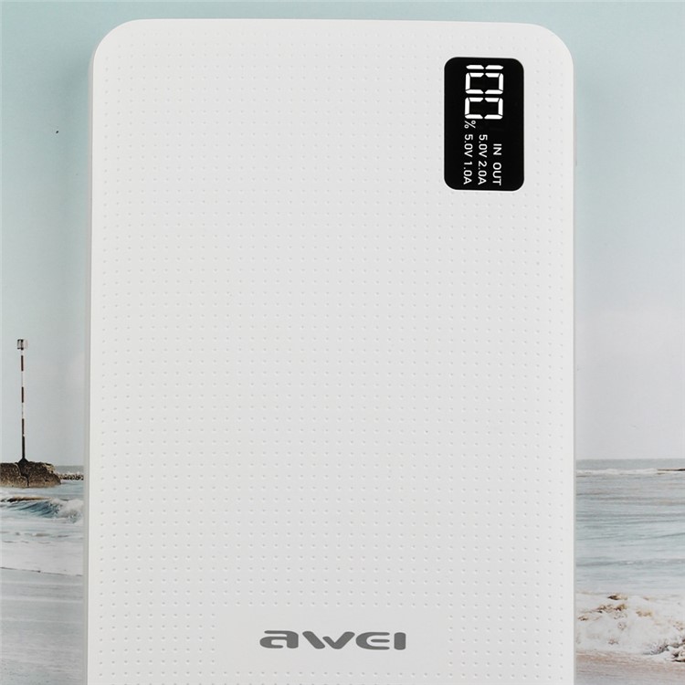 AWEI LED Display Portable Power Bank 30000mAh 3 USB Output for iPhone Samsung Sony - White-2