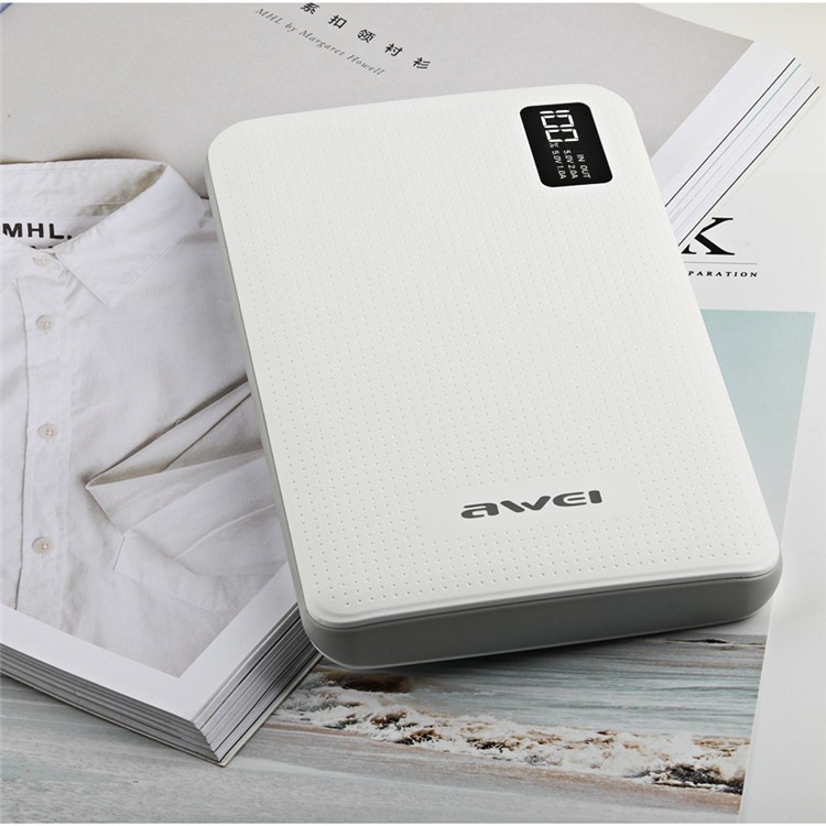 AWEI LED Display Portable Power Bank 30000mAh 3 USB Output for iPhone Samsung Sony - White-3
