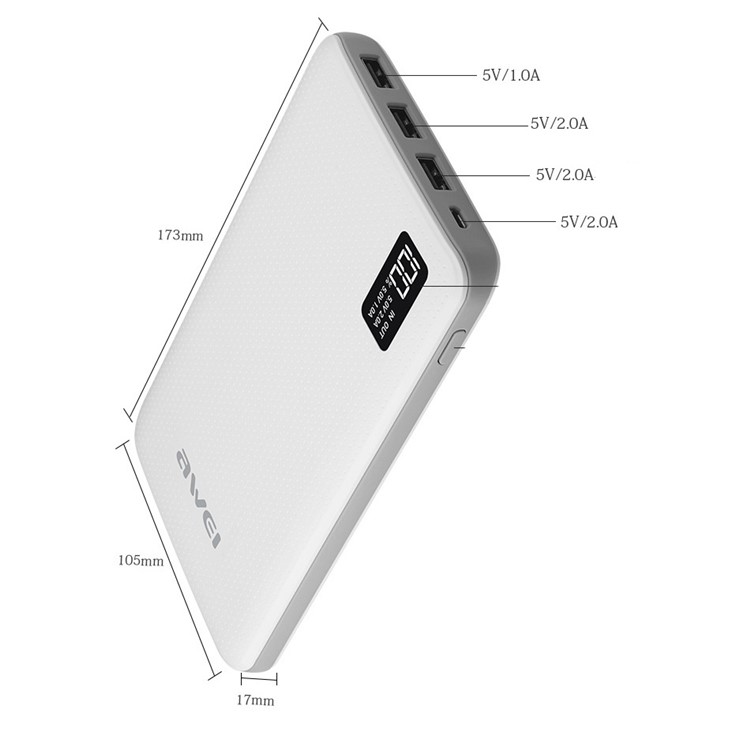 AWEI LED Display Portable Power Bank 30000mAh 3 USB Output for iPhone Samsung Sony - White-4