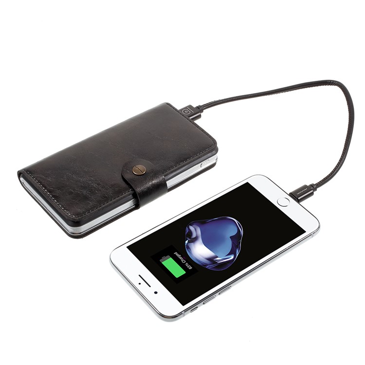 

WUW Y21 10000mAh PU Leather Coated 3-Port USB Battery Power Bank with LED Flashlight - Black