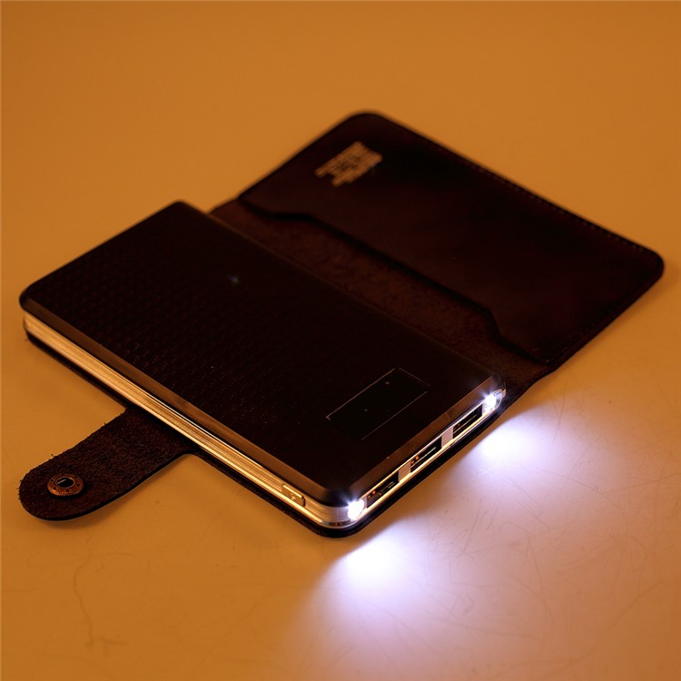 WUW Y21 10000mAh PU Leather Coated 3-Port USB Battery Power Bank with LED Flashlight - Black-12