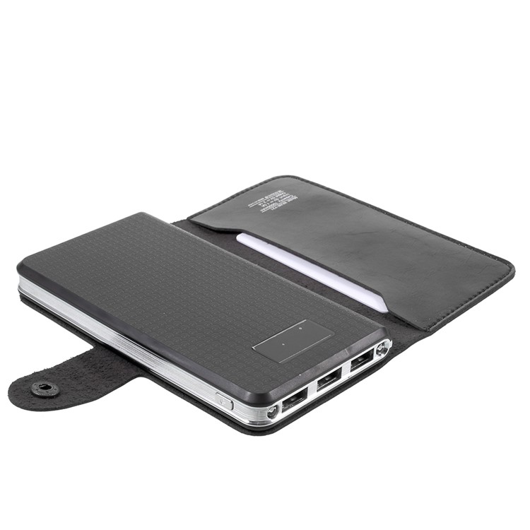 WUW Y21 10000mAh PU Leather Coated 3-Port USB Battery Power Bank with LED Flashlight - Black-7