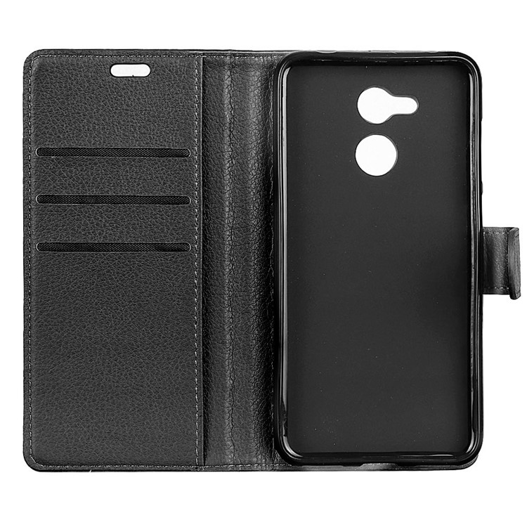Litchi Skin Wallet Stand Leather Case for Huawei Honor V9 Play - Black-5