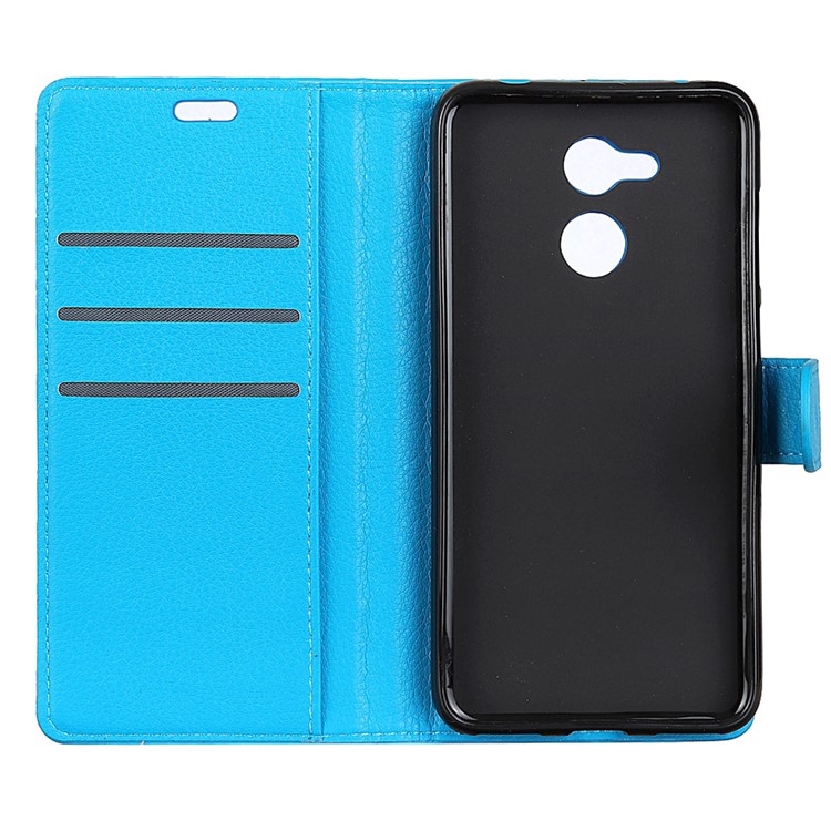 Litchi Skin PU Leather Wallet Stand Phone Case for Huawei Honor 6C Pro / V9 Play - Blue-5
