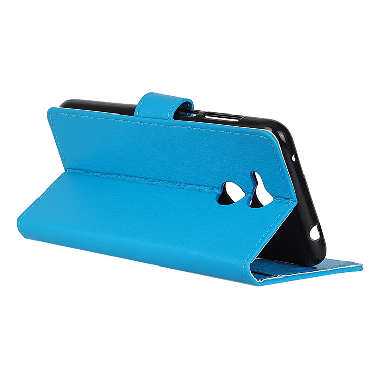Litchi Skin PU Leather Wallet Stand Phone Case for Huawei Honor 6C Pro / V9 Play - Blue-6
