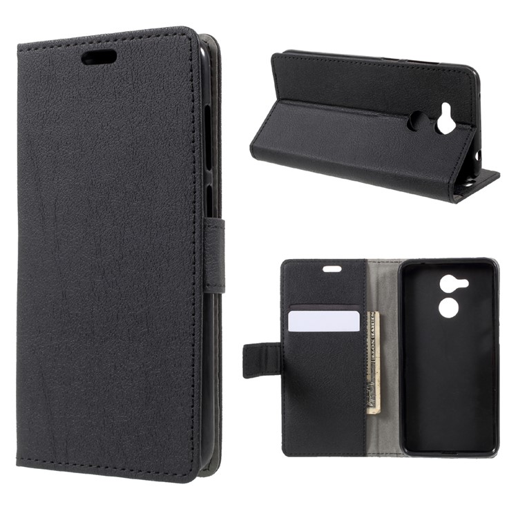 Wallet Magnetic Stand Leather Mobile Phone Shell for Huawei Honor 6C Pro / V9 Play - Black-1