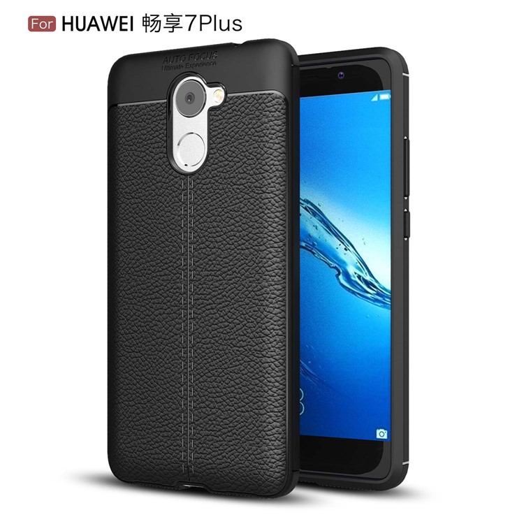 Litchi Skin TPU Case for Huawei Y7 Prime / Enjoy 7 Plus - Black-1