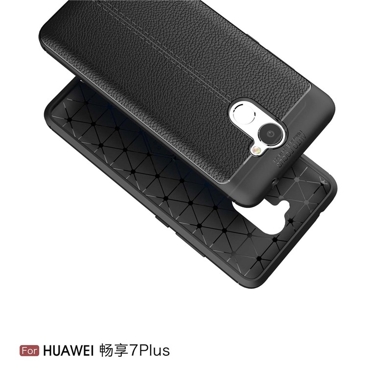 Litchi Skin TPU Case for Huawei Y7 Prime / Enjoy 7 Plus - Black-2