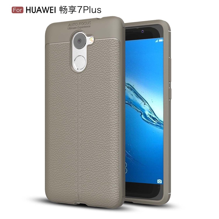 Litchi Skin TPU Shell Case for Huawei Y7 Prime / Enjoy 7 Plus - Grey-1