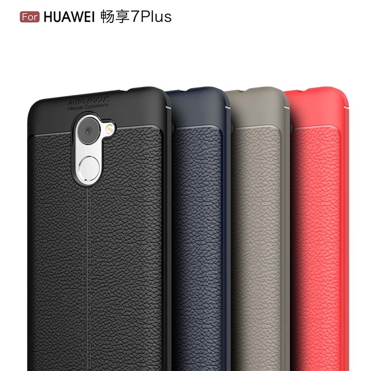 Litchi Skin TPU Shell Case for Huawei Y7 Prime / Enjoy 7 Plus - Grey-3
