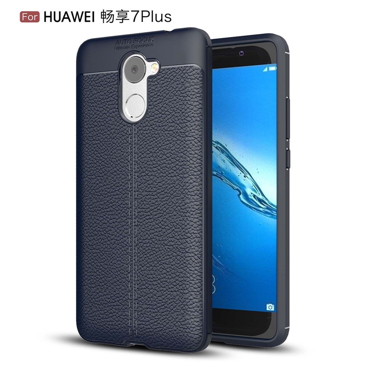 Litchi Skin TPU Gel Case for Huawei Y7 Prime / Enjoy 7 Plus - Dark Blue-1