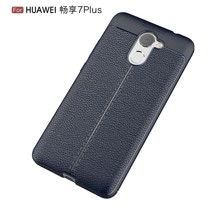 Litchi Skin TPU Gel Case for Huawei Y7 Prime / Enjoy 7 Plus - Dark Blue-2