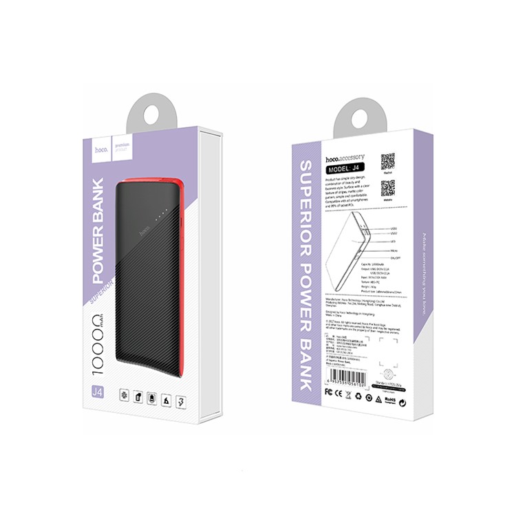 HOCO J4 Superior 10000mAh Dual USB Power Bank External Backup Battery Charger - Black-8