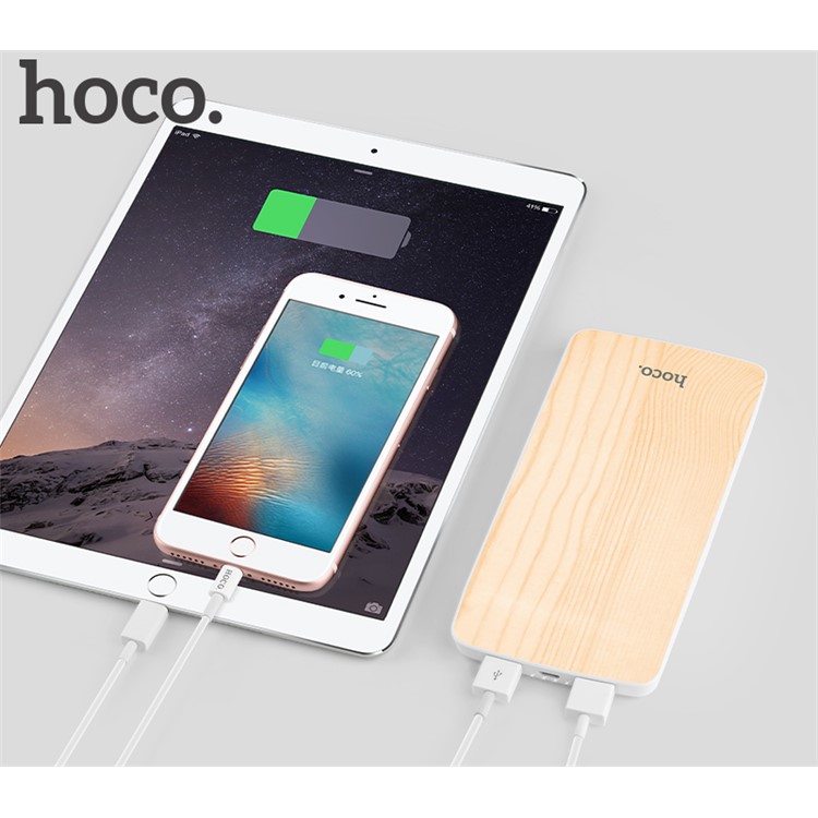 HOCO J5 Wooden 8000mAh Dual USB Power Bank External Backup Battery Charger - Pear Wood-2
