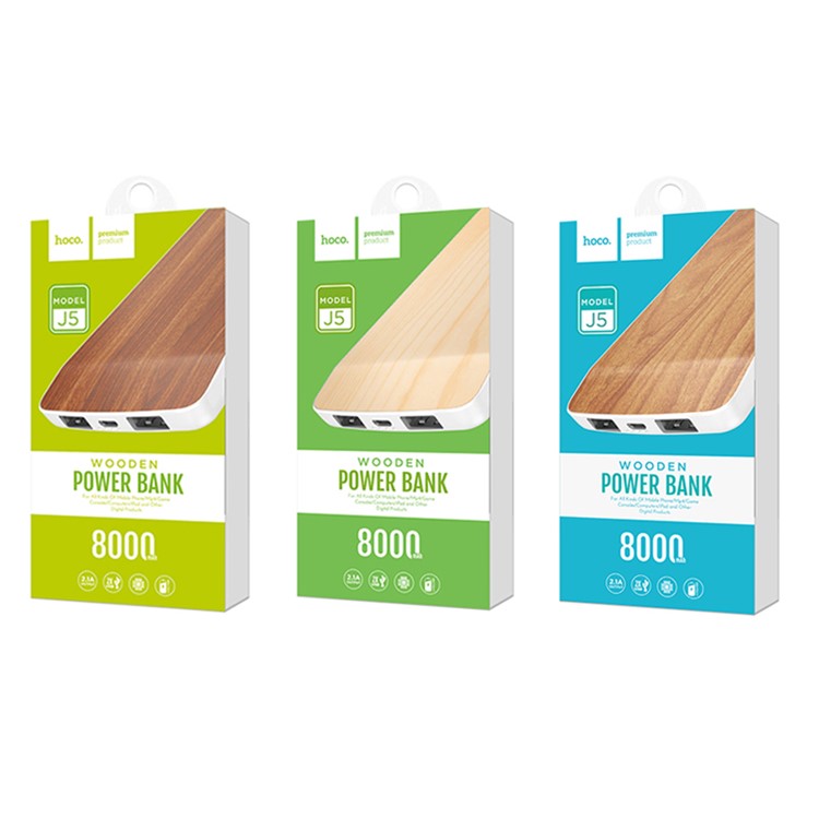 HOCO J5 Wooden 8000mAh Dual USB Power Bank External Backup Battery Charger - Pear Wood-6