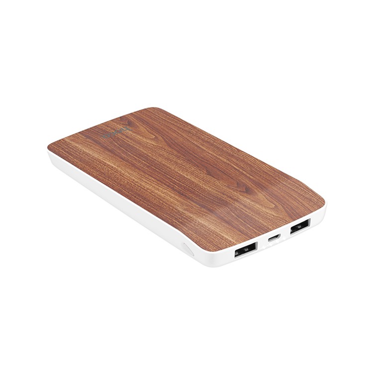 HOCO J5 Wooden 8000mAh External Portable Backup Battery Charger with Dual USB Port LED Display - Red Oak-2
