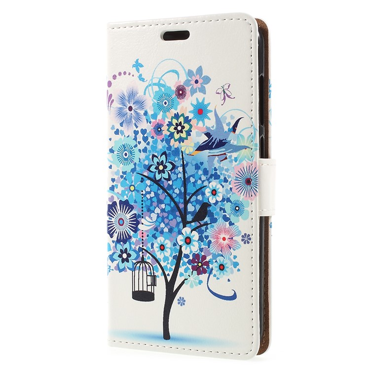 Pattern Printing Leather Wallet Shell Cover for Huawei Honor 6C Pro / V9 Play - Blue Tree-2