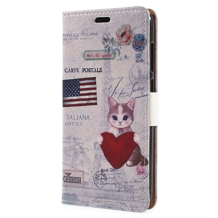 Pattern Printing Leather Flip Stand Shell Cover for Huawei Honor 6C Pro / V9 Play - Cat Holding Heart-2
