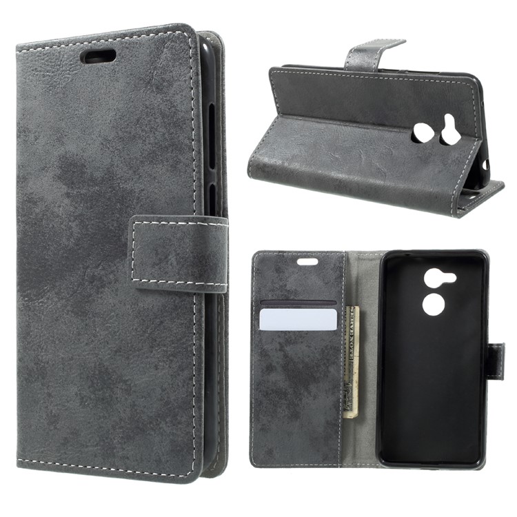 Vintage Style Wallet Stand Leather Case for Huawei Honor 6C Pro / V9 Play - Grey-1