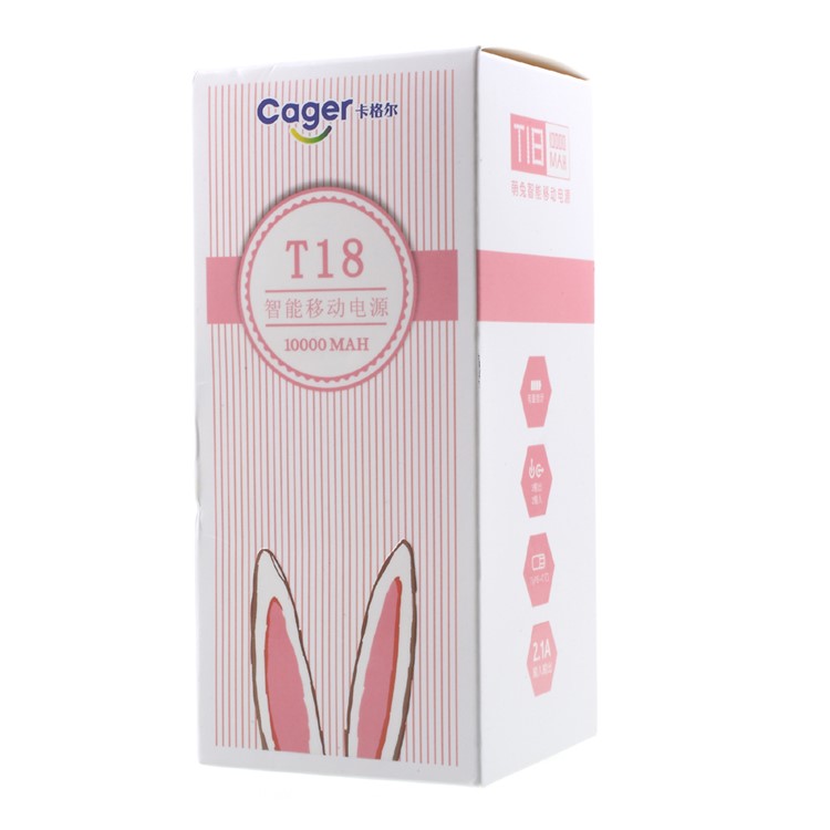 CAGER T18 Cute Bunny Dual USB 10000mAh Power Bank with Charging Cables for iPhone iPad Samsung - Pink-12