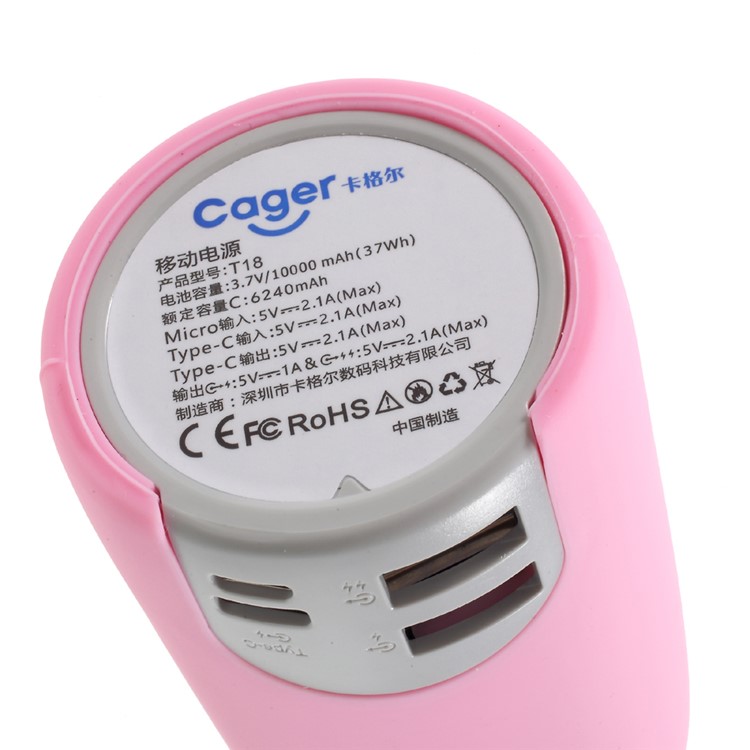 CAGER T18 Cute Bunny Dual USB 10000mAh Power Bank with Charging Cables for iPhone iPad Samsung - Pink-7