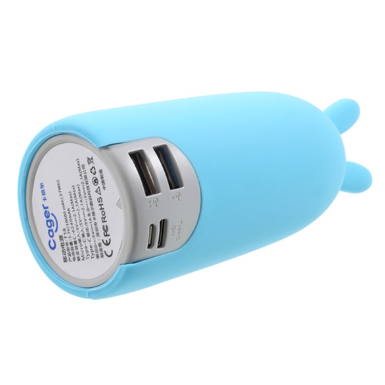 CAGER T18 Cute Bunny Type-C Two Way Charging 10000mAh External Mobile Battery for iPhone iPad Samsung - Blue-6