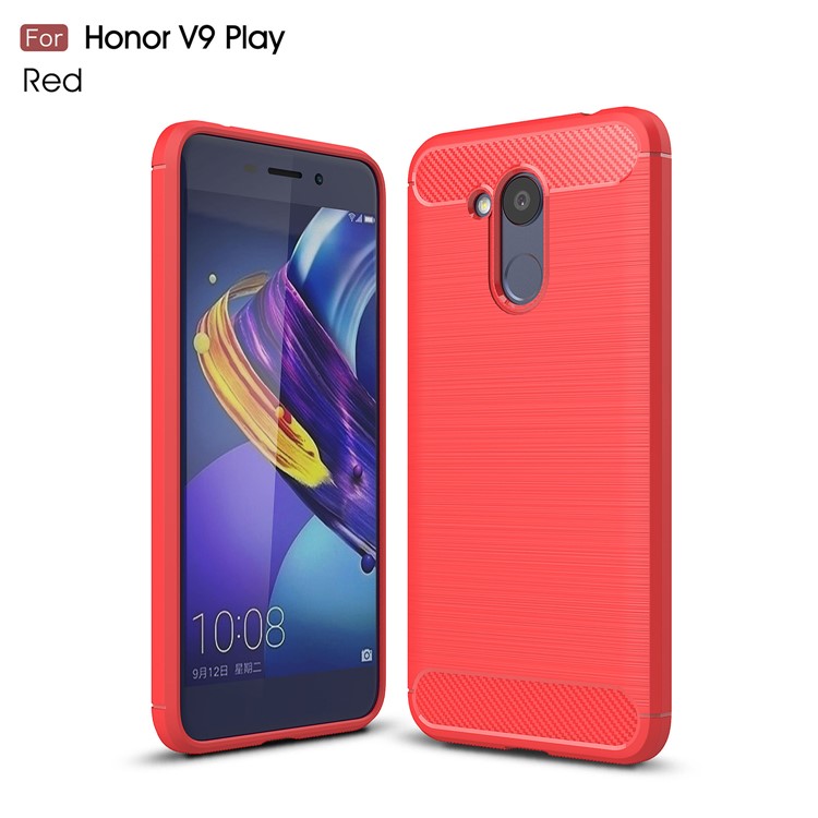 Carbon Fiber Texture Brushed TPU Mobile Phone Sehll for Huawei Honor 6C Pro / V9 Play - Red-1