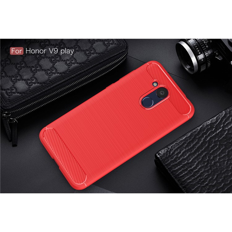 Carbon Fiber Texture Brushed TPU Mobile Phone Sehll for Huawei Honor 6C Pro / V9 Play - Red-2