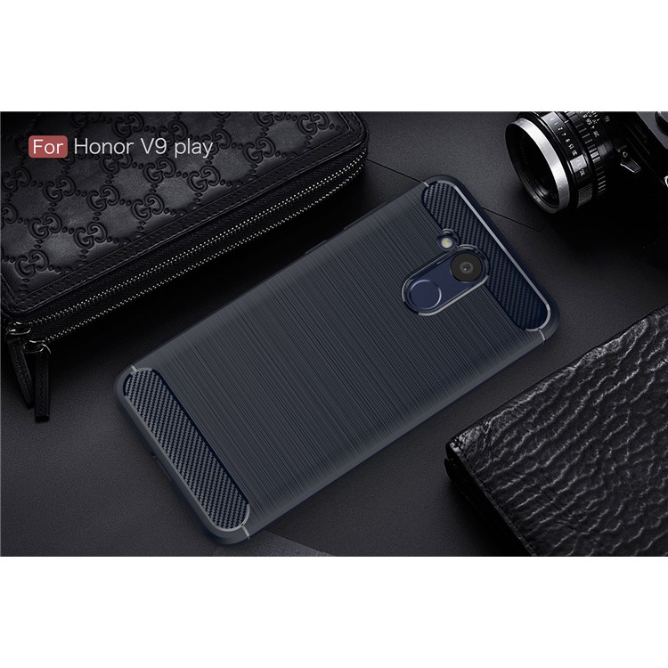 Carbon Fiber Texture Brushed TPU Back Casing for Huawei Honor 6C Pro / V9 Play - Blue-2