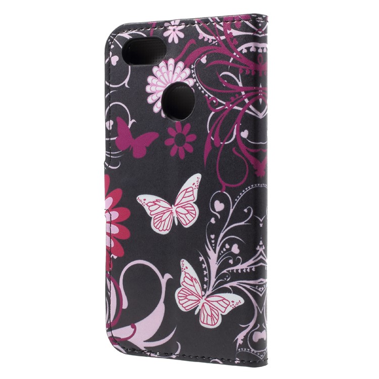 Patterned Leather Wallet Stand Case for Huawei P9 lite mini / Enjoy 7 / Y6 Pro (2017) - Butterfly and Flower-2