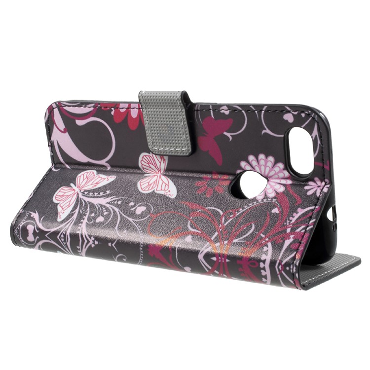 Patterned Leather Wallet Stand Case for Huawei P9 lite mini / Enjoy 7 / Y6 Pro (2017) - Butterfly and Flower-4