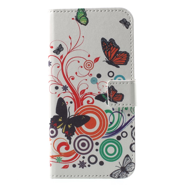 Patterned Leather Wallet Phone Shell for Huawei P9 lite mini / Enjoy 7 / Y6 Pro (2017) - Butterflies and Circles-1