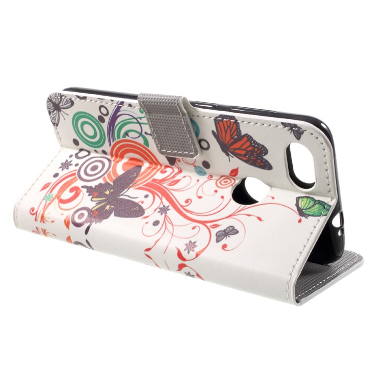 Patterned Leather Wallet Phone Shell for Huawei P9 lite mini / Enjoy 7 / Y6 Pro (2017) - Butterflies and Circles-4